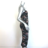 L'Agence Caprice Ruched Midi Dress Black Floral Print Size 2 NEW