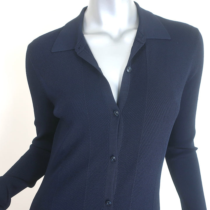 Rag &amp; Bone Pacey Button Down Midi Dress Navy Stretch Knit Size Medium