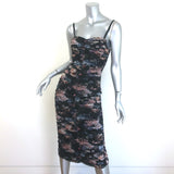 L'Agence Caprice Ruched Midi Dress Black Floral Print Size 2 NEW