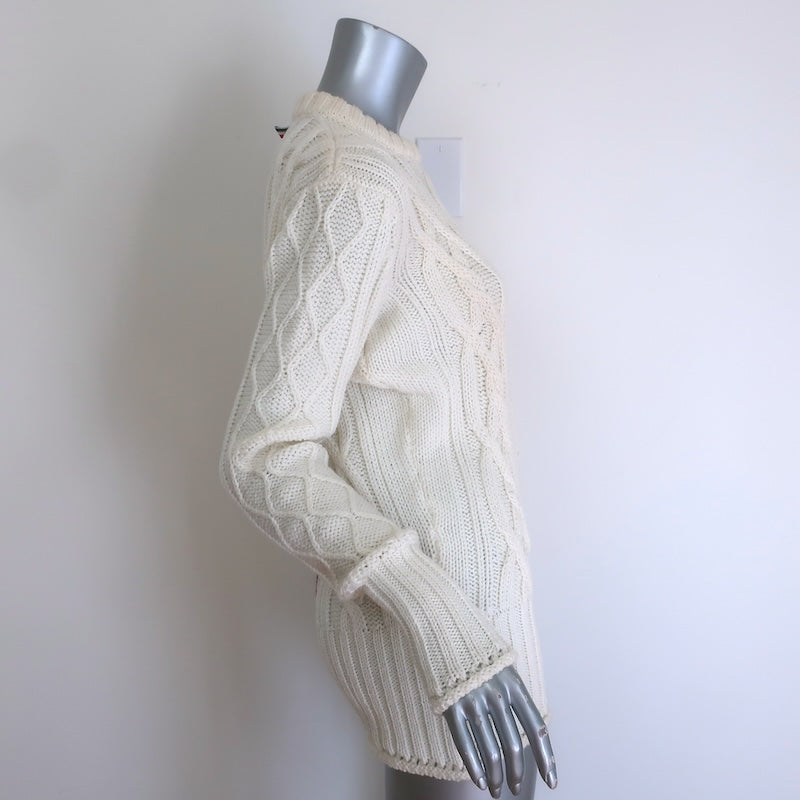 Thom Browne Cable Knit Crewneck Sweater Cream Wool Size 42