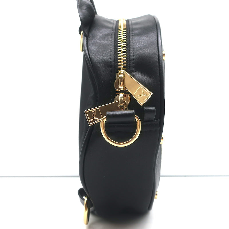 PUMA x Balmain Round Backpack Black Leather &amp; Satin Small Crossbody Bag