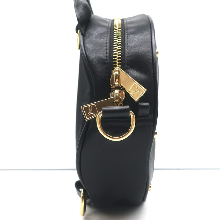 PUMA x Balmain Round Backpack Black Leather &amp; Satin Small Crossbody Bag