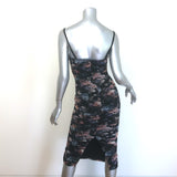 L'Agence Caprice Ruched Midi Dress Black Floral Print Size 2 NEW