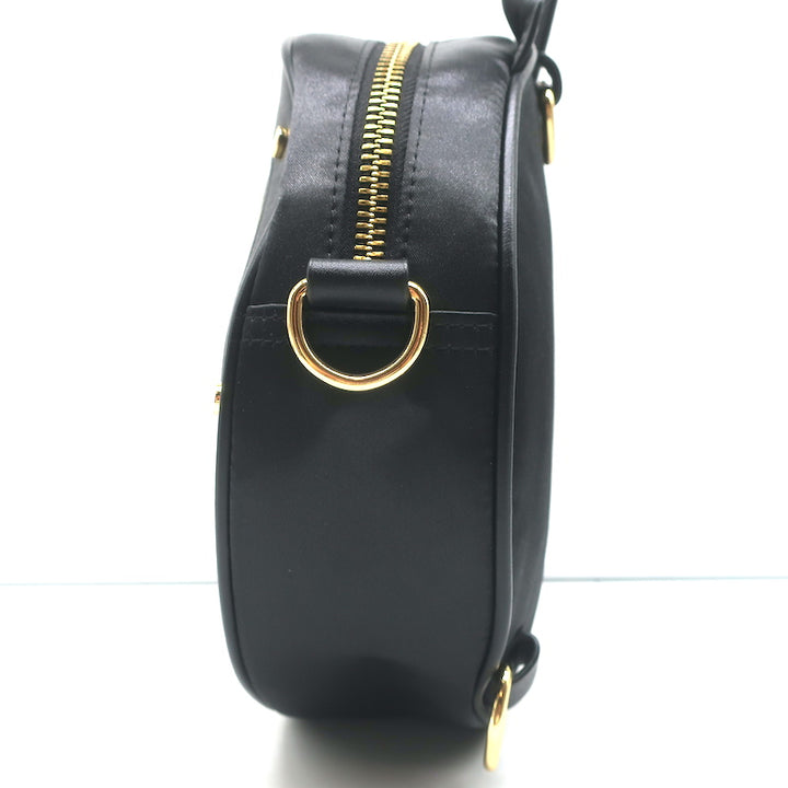 PUMA x Balmain Round Backpack Black Leather &amp; Satin Small Crossbody Bag