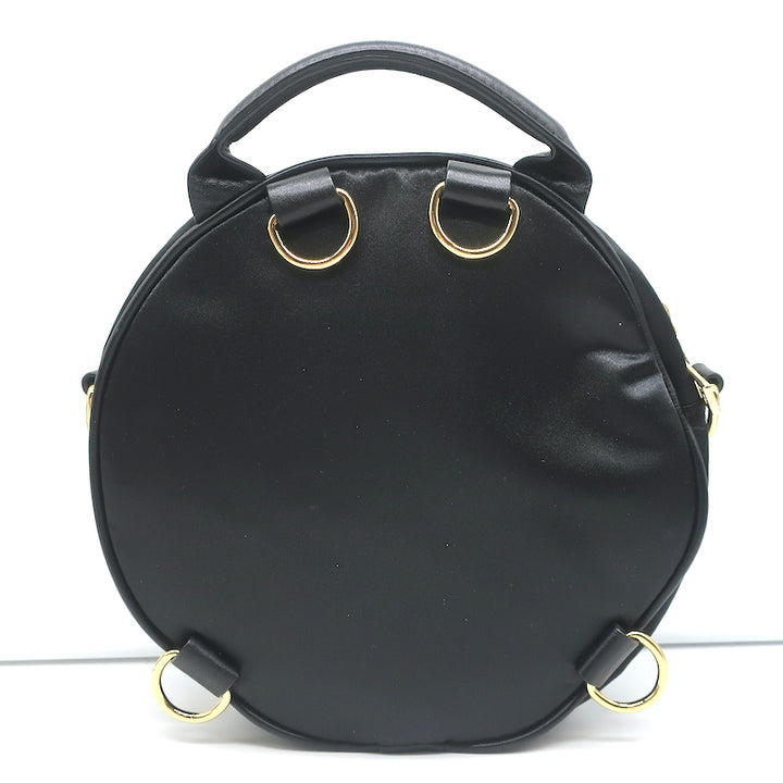 PUMA x Balmain Round Backpack Black Leather &amp; Satin Small Crossbody Bag