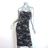 L'Agence Caprice Ruched Midi Dress Black Floral Print Size 2 NEW