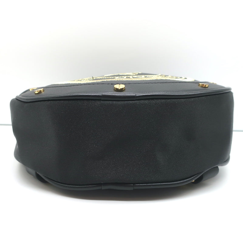 PUMA x Balmain Round Backpack Black Leather &amp; Satin Small Crossbody Bag