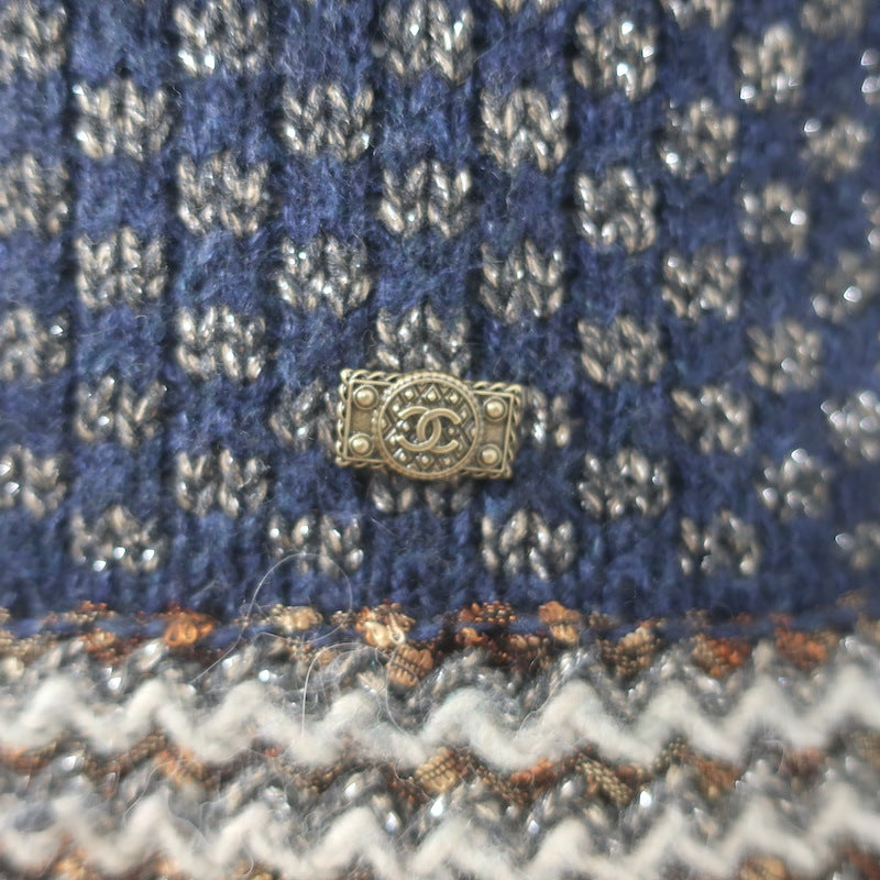 Chanel 11A Paris-Byzantine Metallic Knit Sweater Dress Navy/Multi Size 40