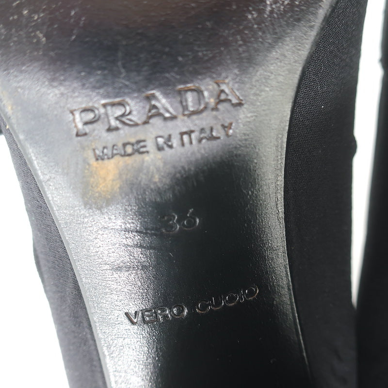 Vintage Prada Buckled Loafer Pumps Black Crepe Size 36