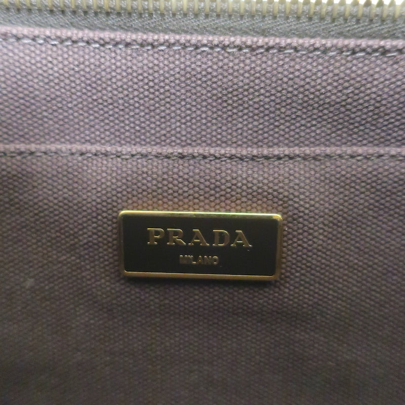 Prada Striped Canapa Canvas Medium Tote Ivory &amp; Dark Brown Crossbody Bag