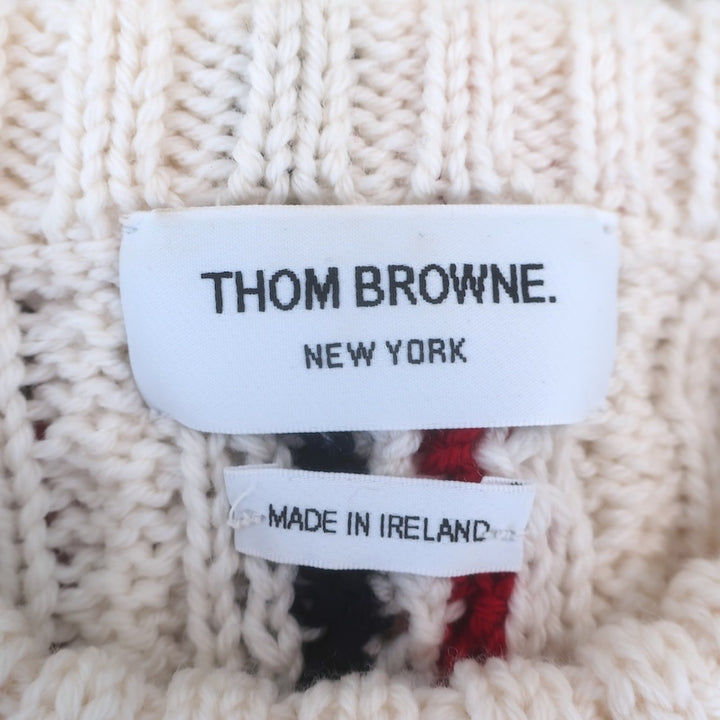 Thom Browne Cable Knit Crewneck Sweater Cream Wool Size 42