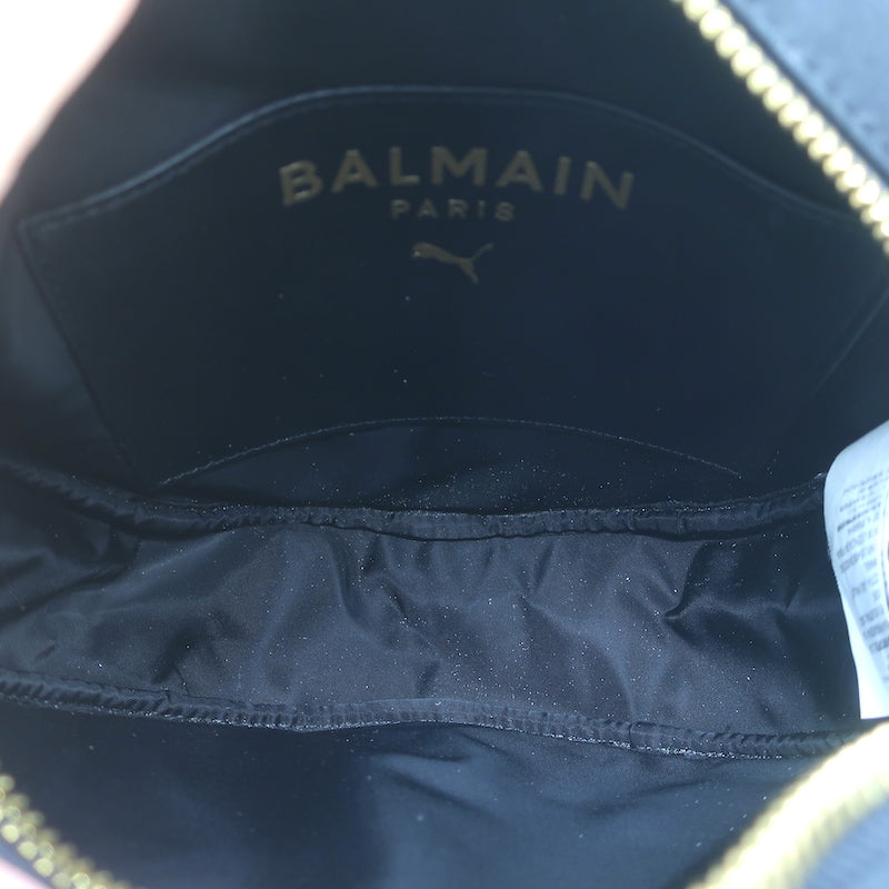 PUMA x Balmain Round Backpack Black Leather &amp; Satin Small Crossbody Bag