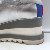 Stella McCartney Sneak Elyse platform sneakers, silver faux leather, authentic pre-owned, light wear