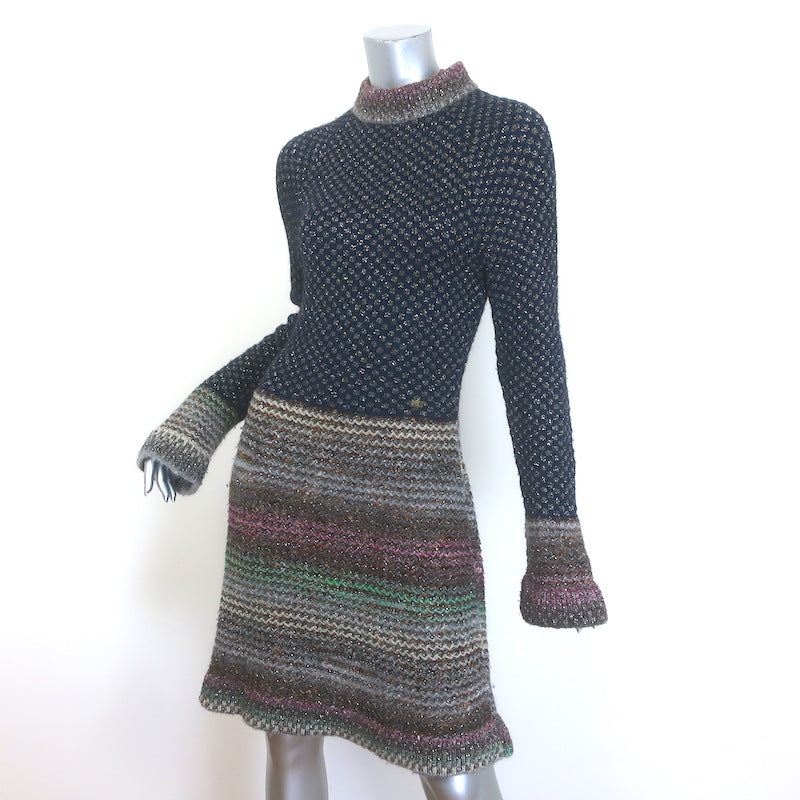 Chanel 11A Paris-Byzantine Metallic Knit Sweater Dress Navy/Multi Size 40