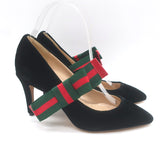 Gucci Web Bow Pointed Toe Pumps Black Velvet Size 36 NEW