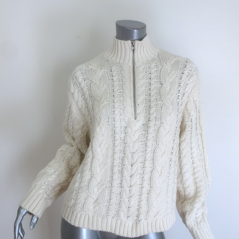 Jenni Kayne Cotton Cable Knit Half Zip Sweater Cream Size Small