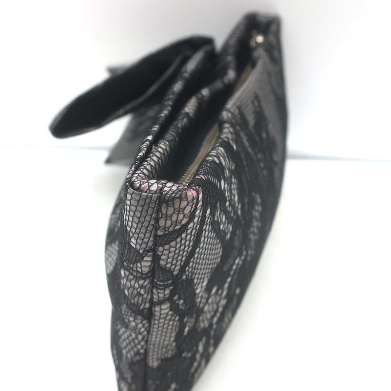 Valentino Lace Bow Clutch Black &amp; Gray Small Evening Bag