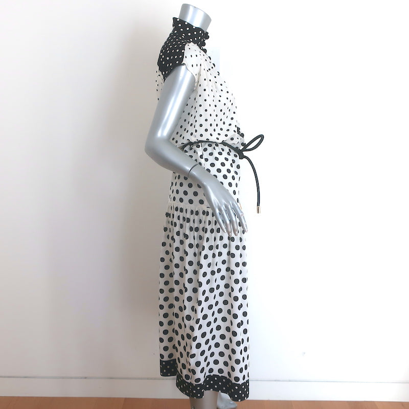 Zimmermann Polka Dot Belted Midi Dress White/Black Silk Crepe Size 1