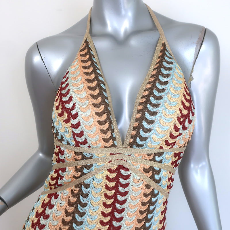 Alexis Enna Metallic Knit Halter Maxi Dress Gold/Multicolor Size Small
