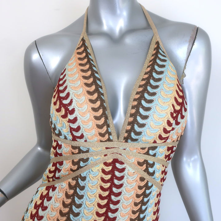 Alexis Enna Metallic Knit Halter Maxi Dress Gold/Multicolor Size Small
