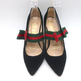 Gucci Web Bow Pointed Toe Pumps Black Velvet Size 36 NEW
