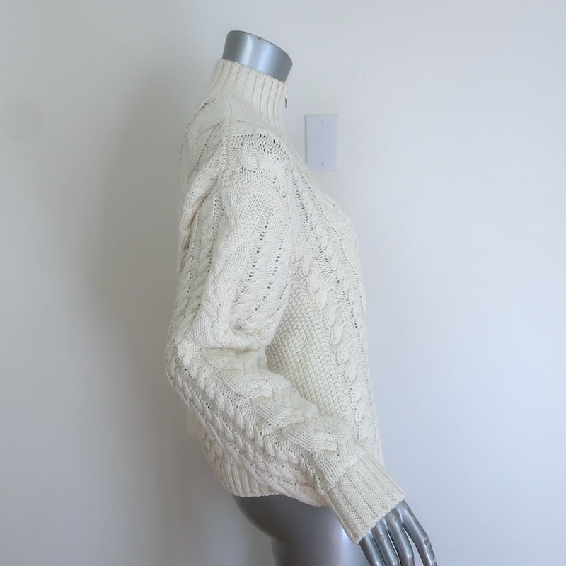 Jenni Kayne Cotton Cable Knit Half Zip Sweater Cream Size Small