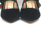 Gucci Web Bow Pointed Toe Pumps Black Velvet Size 36 NEW