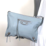 Balenciaga Metallic Edge Flat Wristlet Clutch Powder Blue Leather