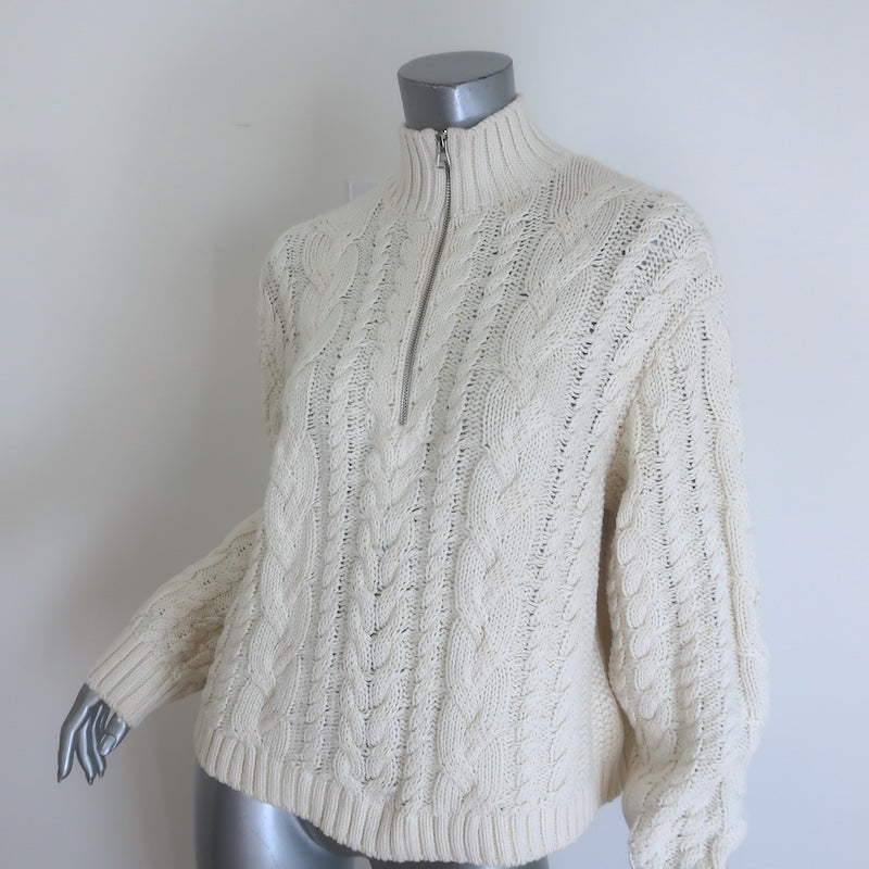 Jenni Kayne Cotton Cable Knit Half Zip Sweater Cream Size Small