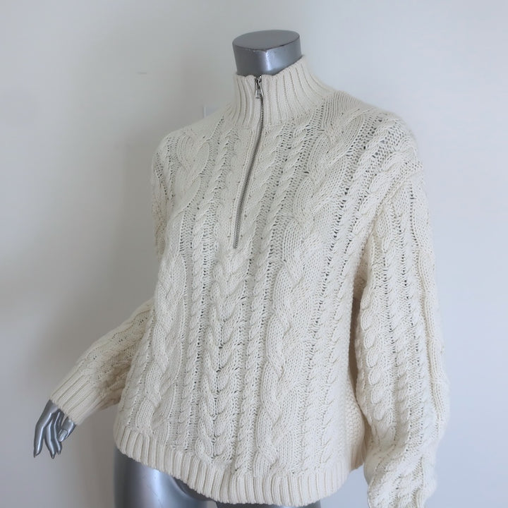 Jenni Kayne Cotton Cable Knit Half Zip Sweater Cream Size Small