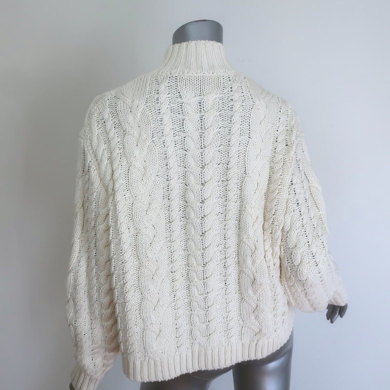 Jenni Kayne Cotton Cable Knit Half Zip Sweater Cream Size Small