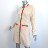Tory Burch Leather-Trimmed Sweater Coat Ivory Merino Wool Size Medium