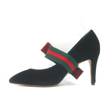 Gucci Web Bow Pointed Toe Pumps Black Velvet Size 36 NEW