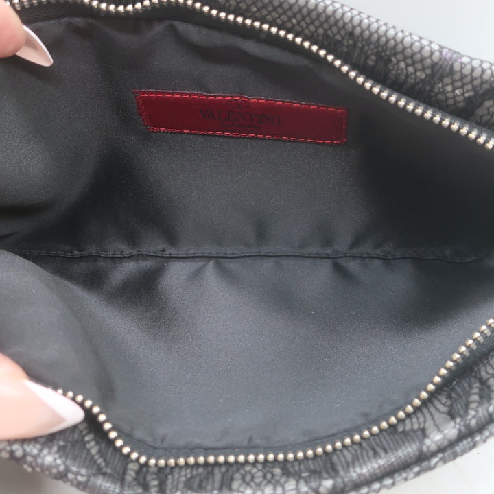 Valentino Lace Bow Clutch Black &amp; Gray Small Evening Bag