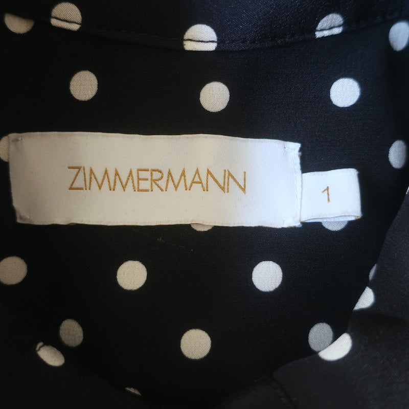 Zimmermann Polka Dot Belted Midi Dress White/Black Silk Crepe Size 1