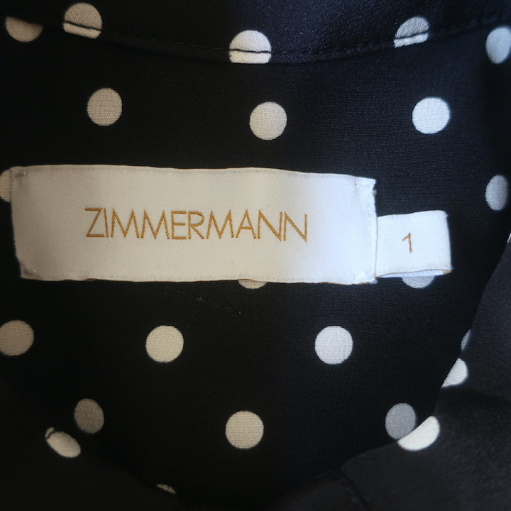 Zimmermann Polka Dot Belted Midi Dress White/Black Silk Crepe Size 1