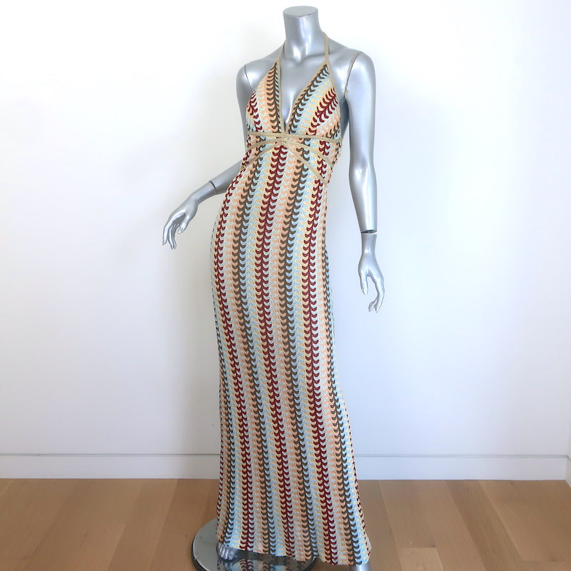 Alexis Enna Metallic Knit Halter Maxi Dress Gold/Multicolor Size Small