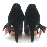 Gucci Web Bow Pointed Toe Pumps Black Velvet Size 36 NEW