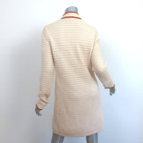 Tory Burch Leather-Trimmed Sweater Coat Ivory Merino Wool Size Medium