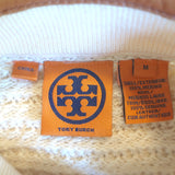 Tory Burch Leather-Trimmed Sweater Coat Ivory Merino Wool Size Medium