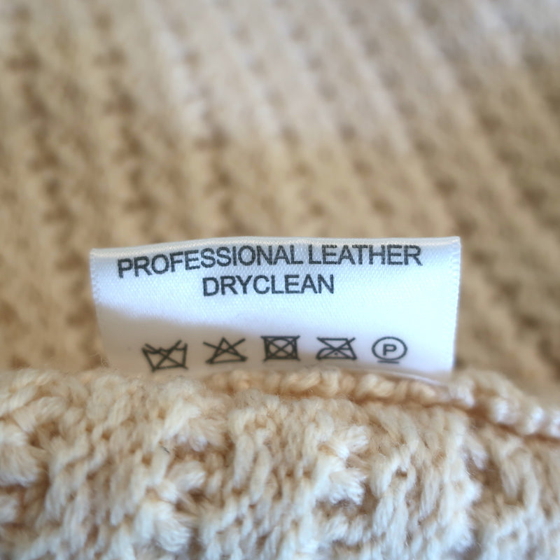 Tory Burch Leather-Trimmed Sweater Coat Ivory Merino Wool Size Medium