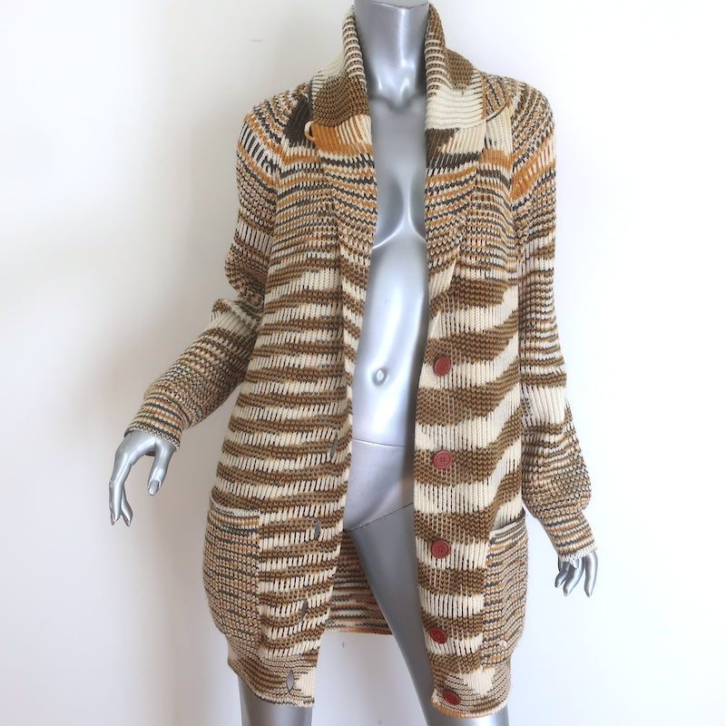 M Missoni Space Dye Striped Knit Cardigan Cream/Tan Merino Wool Size Large