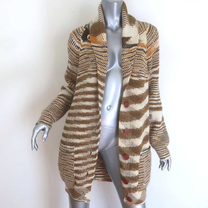 M Missoni Space Dye Striped Knit Cardigan Cream/Tan Merino Wool Size Large