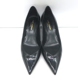 - Saint Laurent Kiki pointed-toe kitten heel pumps in black patent leather, authentic pre-owned luxury, EU 40 - Saint Laurent Kiki black patent leather kitten heel pumps, pre-owned with gentle wear and a glossy finish - Saint Laurent Kiki kitten heel pumps, black patent leather — authentic pre-owned with minor heel wear, EU 40