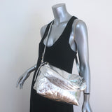 Dries Van Noten Silver Metallic Crinkled Leather Medium Crossbody Shoulder Bag