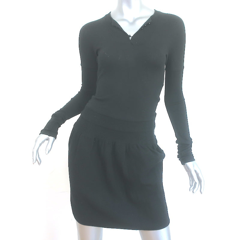 balenciaga sweater dress Balenciaga 2006 Long Sleeve Mini Dress Black Mixed Knit Size 36 – Celebrity Owned