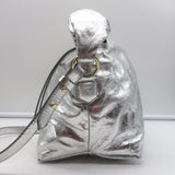 Dries Van Noten Silver Metallic Crinkled Leather Medium Crossbody Shoulder Bag