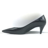 Saint Laurent Kiki pointed-toe kitten heel pumps, black patent leather, authentic pre-owned pair with gentle wear.