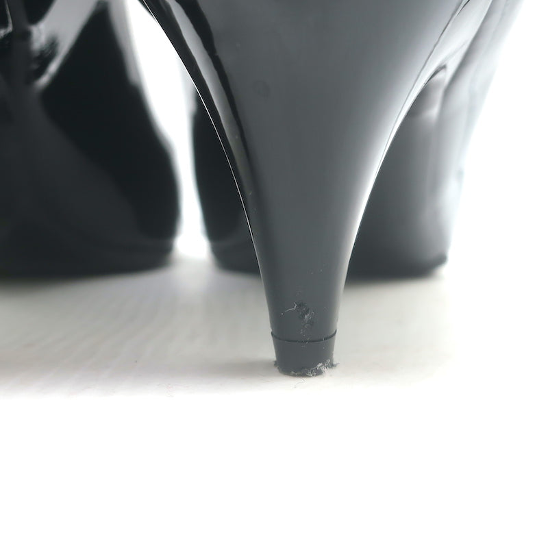 Saint Laurent Kiki pointed-toe kitten-heel pumps in black patent leather, pre-owned with authentic luxury patina