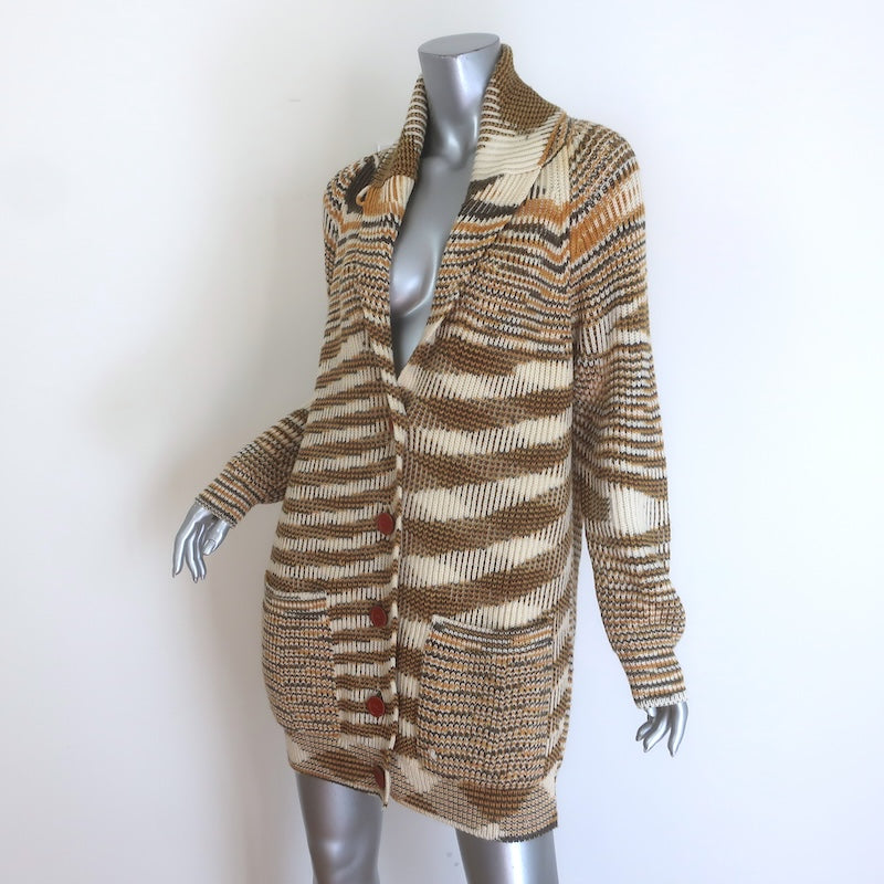 M Missoni Space Dye Striped Knit Cardigan Cream/Tan Merino Wool Size Large